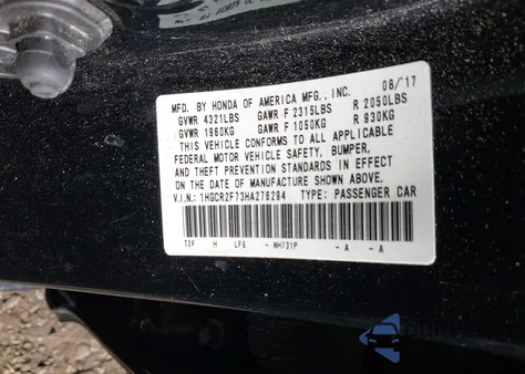 2017 Honda Accord Ex from USA, damaged, VIN 1HGCR2F73HA276294